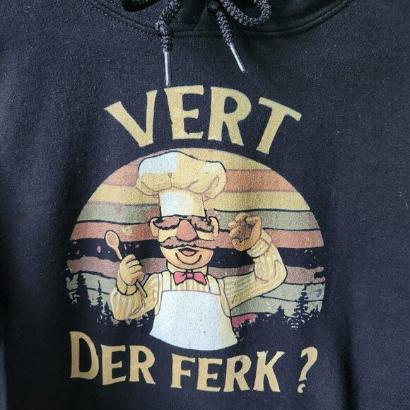 Gildan Vintage Vert Der Ferk Heavy Blend Kangaroo Pocket Chef Fun Black Hoodie S - Picture 4 of 12